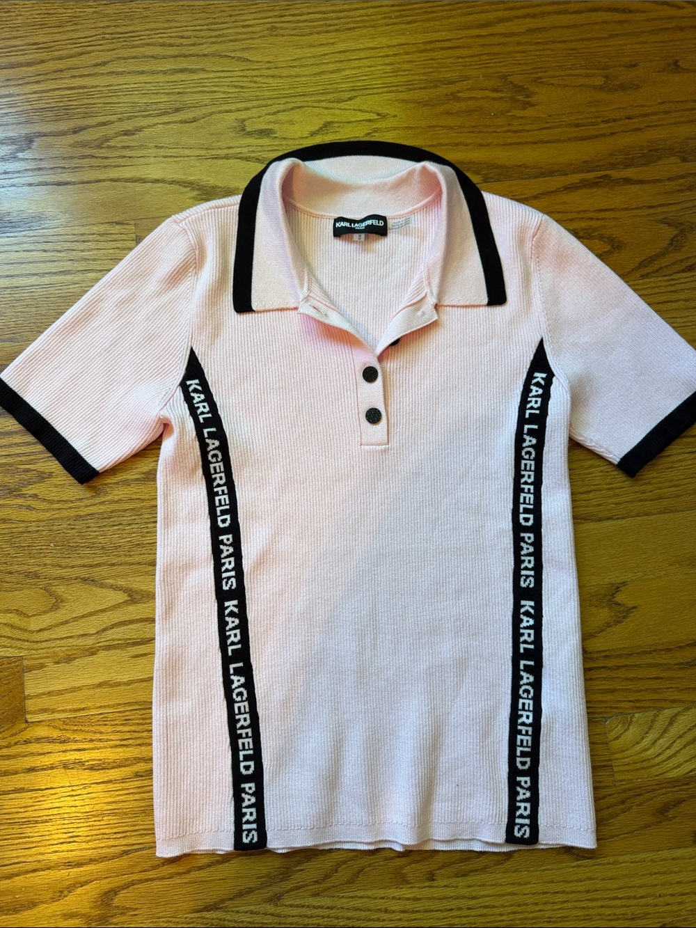 Karl Lagerfeld Light Pink Polo with Black Trim and Logo Tapes